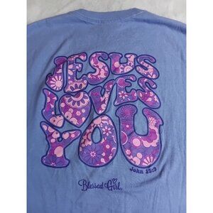 Jesus Loves You T-Shirt Large Blessed Girl John 15:9 Bible Verse